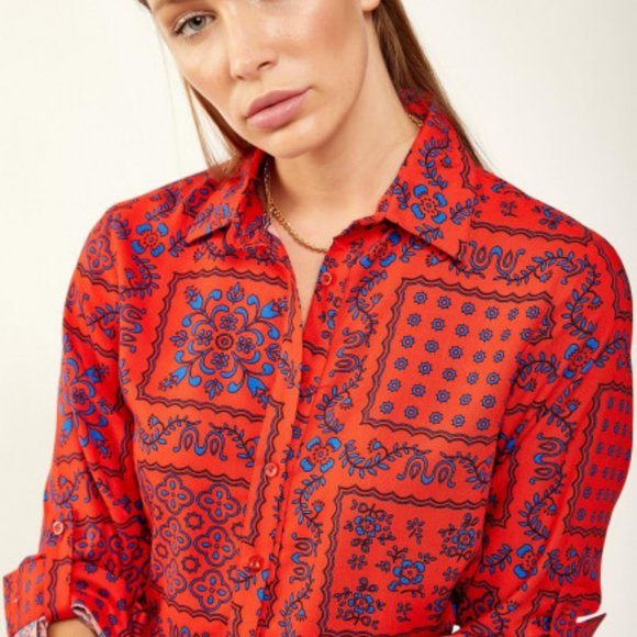 Happiness Istanbul soft red button down | US small - Picture 4 of 10